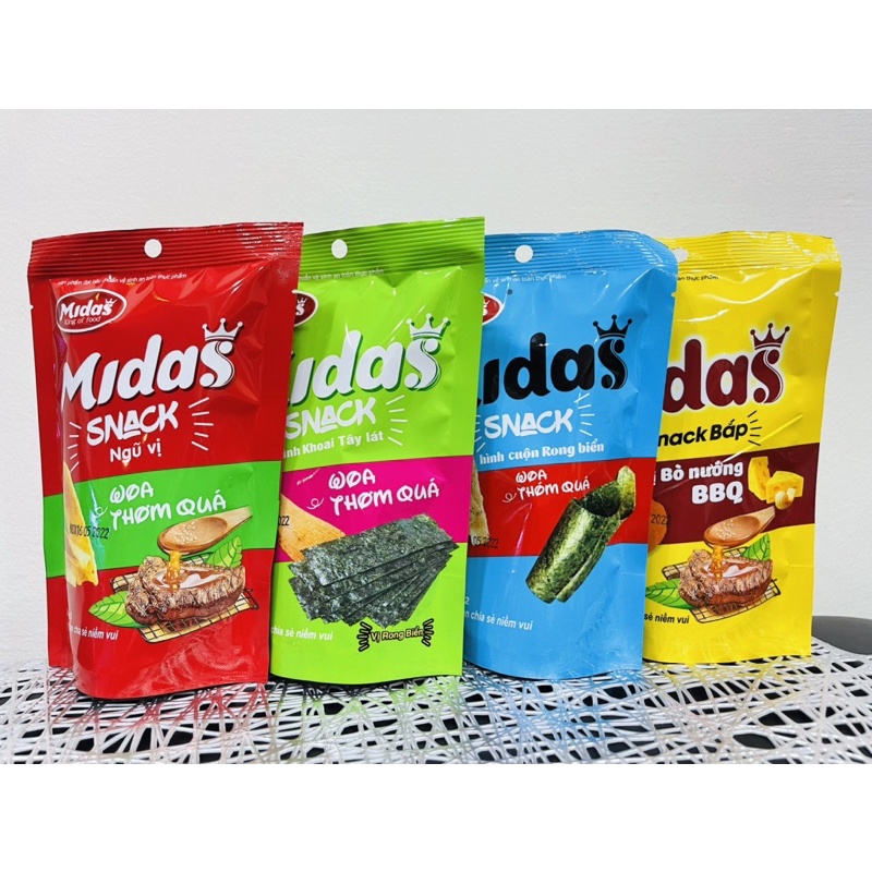 COMBO 10 gói Bim bim snack Midass 5 vị  , bim bim giòn thơm gói 30g