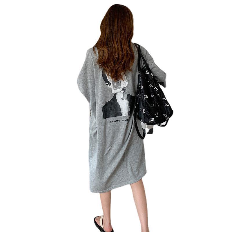 Đầm dài IELGY tay ngắn dáng rộng phong cách Hong Kong thời trang cho mẹ bầu