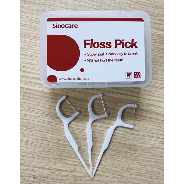 Hộp Tăm Chỉ Kẽ Răng Sinocare Floss Pick (Hộp 50 Cây)