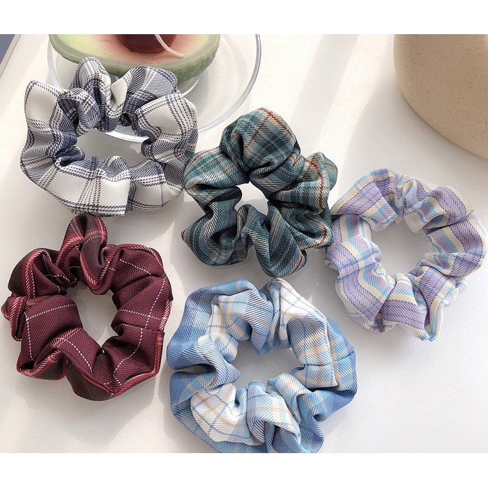 Cột Tóc Vải Scrunchies Họa Tiết Caro Vintage Hàn Quốc, Dây Buộc Tóc Scrunchies Tại Hà Nội