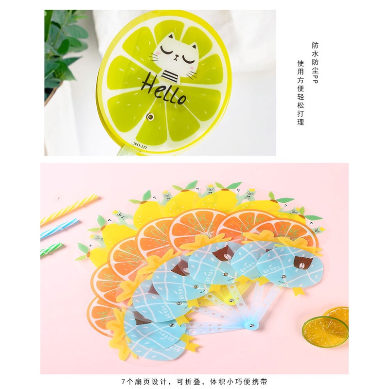 PVN42612 Quạt nhựa cầm tay mini hình tròn loại đẹp nhiều họa tiết trái cây du lịch đi học đi chơi Giá Rẻ