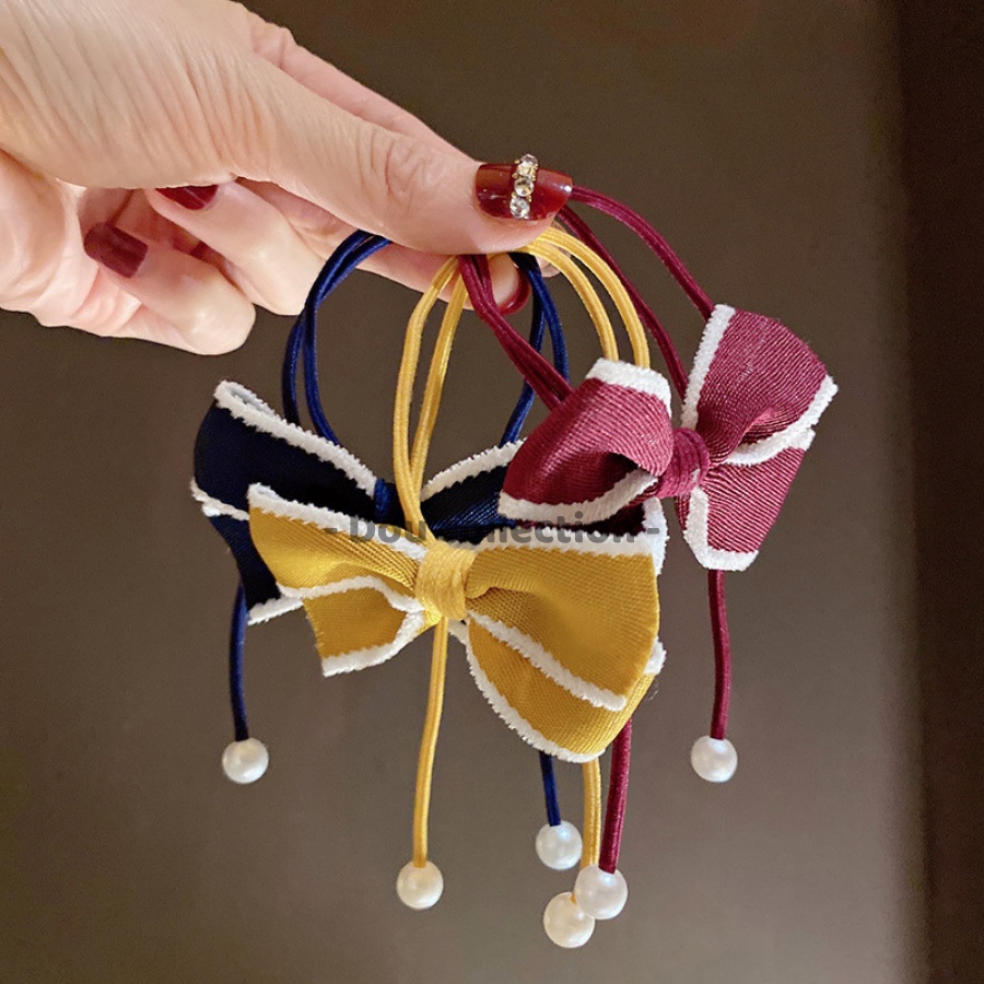 [Nowship2h] Cột Tóc Nơ Phối Hạt Họa Tiết Vintage Phong Cách Hàn Quốc - Mã DT017