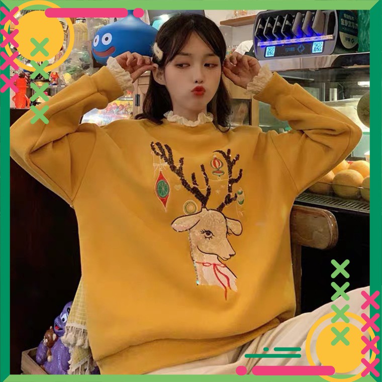 Áo Thun Nỉ 🍁 HÀNG CAO CẤP 🍁 Áo Thun Nỉ Tuần Lộc Cổ Phối Bèo Xinh Xắn - Đep - Trẻ Trung - Nặng Động | BigBuy360 - bigbuy360.vn