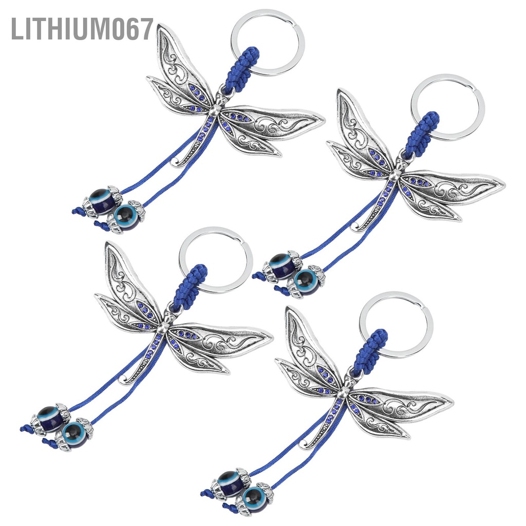 Lithium067 4 cái Chuồn chuồn Mắt ác Móc khóa Màu xanh Dây tết bằng hợp kim Cổ điển Ác Túi Charm Trang trí