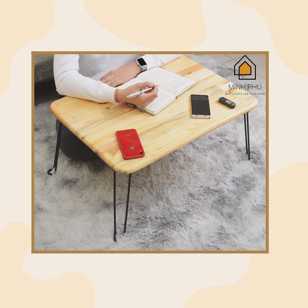 Bàn Gấp Kích Thước 70x50cm CHỊU TẢI 80kg Gỗ Tự Nhiên Chân Sắt Có Đế Cao Su Chắc Chắn PHÚC MINH
