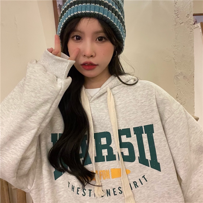 Áo Hoodie Dáng Rộng Dày Dặn In Chữ Thời Trang Cho Nữ