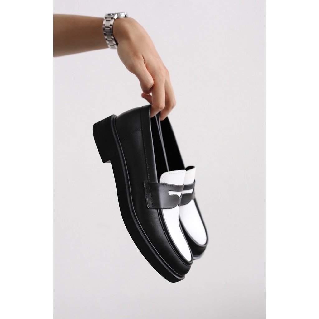 Giày Penny Loafer JOG04 - phối màu Đen & Trắng