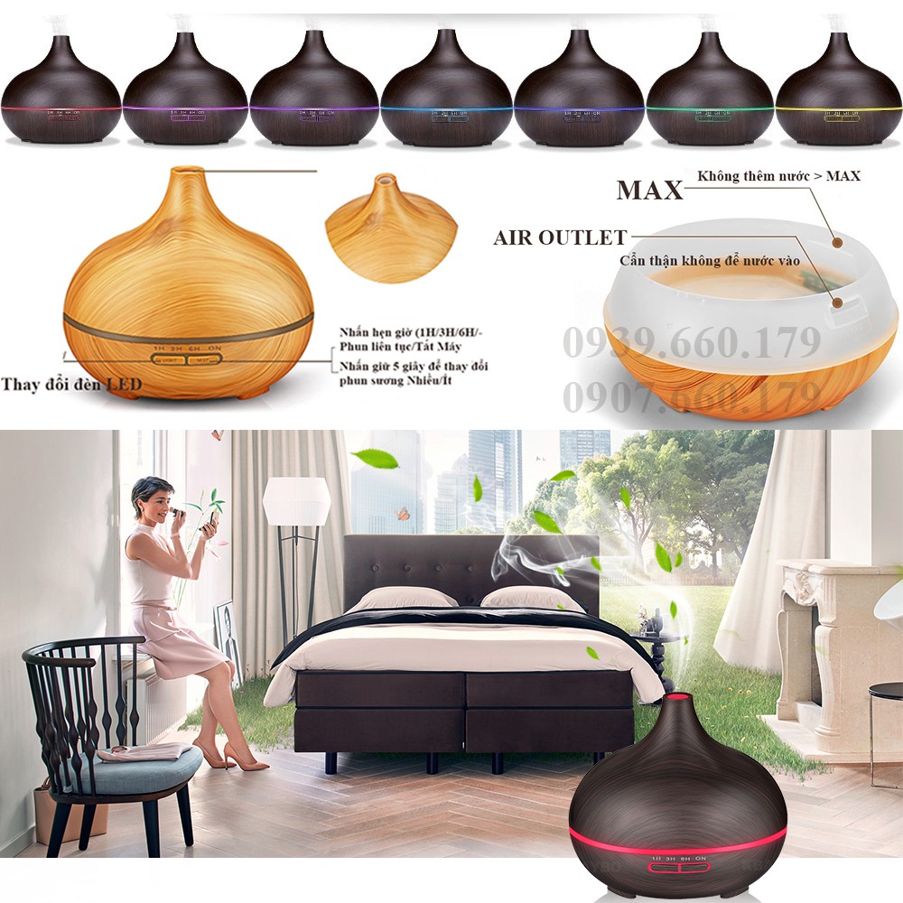 [Mã ELHA22 giảm 5% đơn 300K] Máy khuếch tán tinh dầu siêu âm vân gỗ tặng kèm tinh dầu