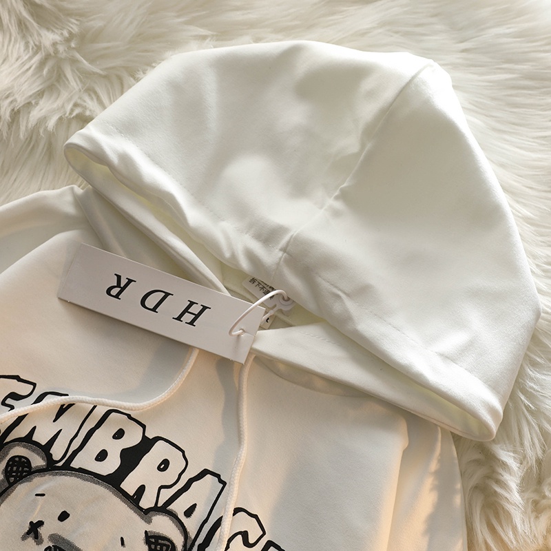 Áo Hoodie Tay Dài Form Rộng In Hình Gấu Dễ Phối Đồ