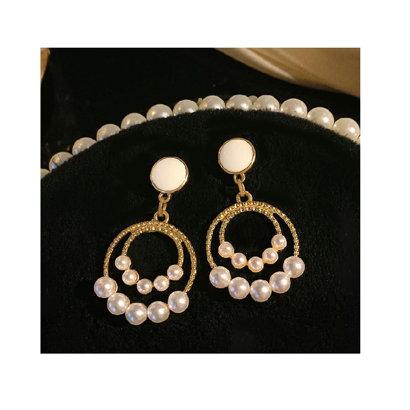 Mới Bông Tai Đính Ngọc Trai Giả Phong Cách Retro Hàn Quốc