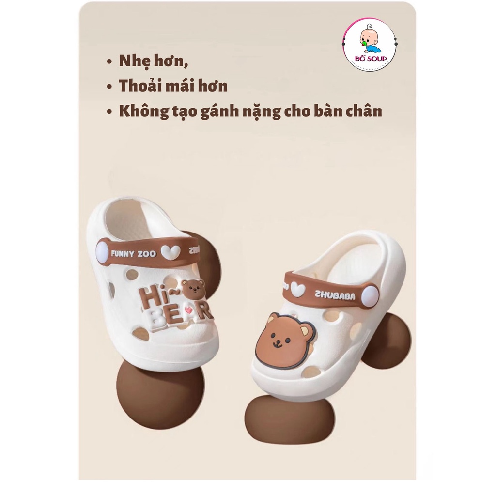 Dép cho bé trai bé gái siêu nhẹ, sục cross phù hợp cho bé từ 1 đến 5 tuổi đế mềm chống trơn trượt Shop Bố Soup