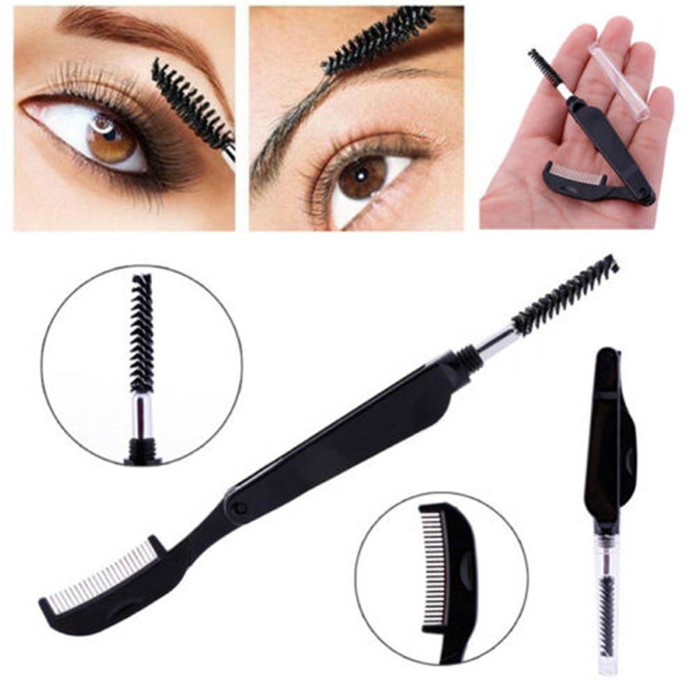 (Hàng Mới Về) Lược Chải Lông Mi / Lông Mày / Mascara Hai Đầu Bằng Kim Loại Có Thể Gập Lại Cho Nữ