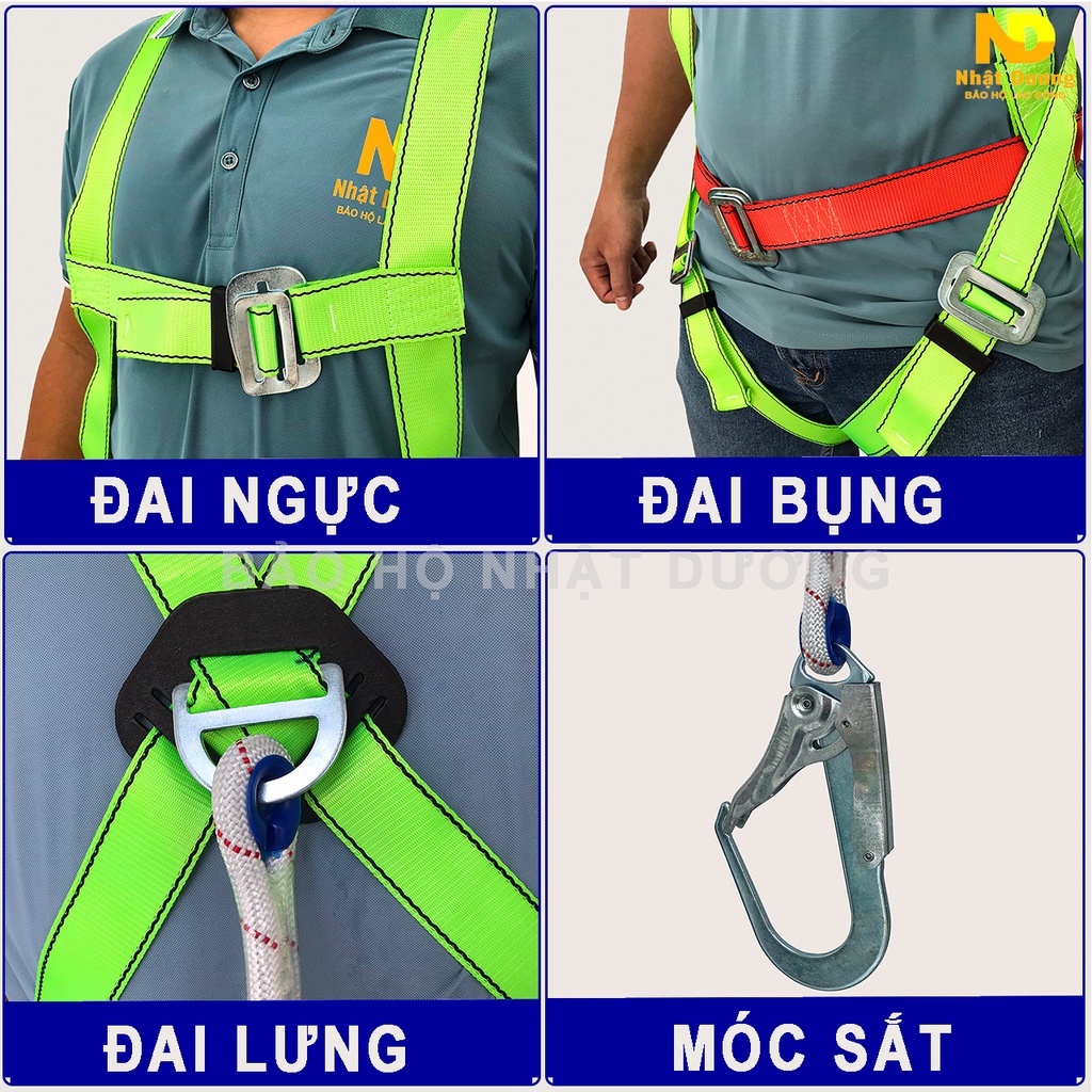 Dây đai an toàn toàn thân 2 móc sắt TT11, Dây bảo hộ lao động trèo leo làm việc trên cao Nhật Dương