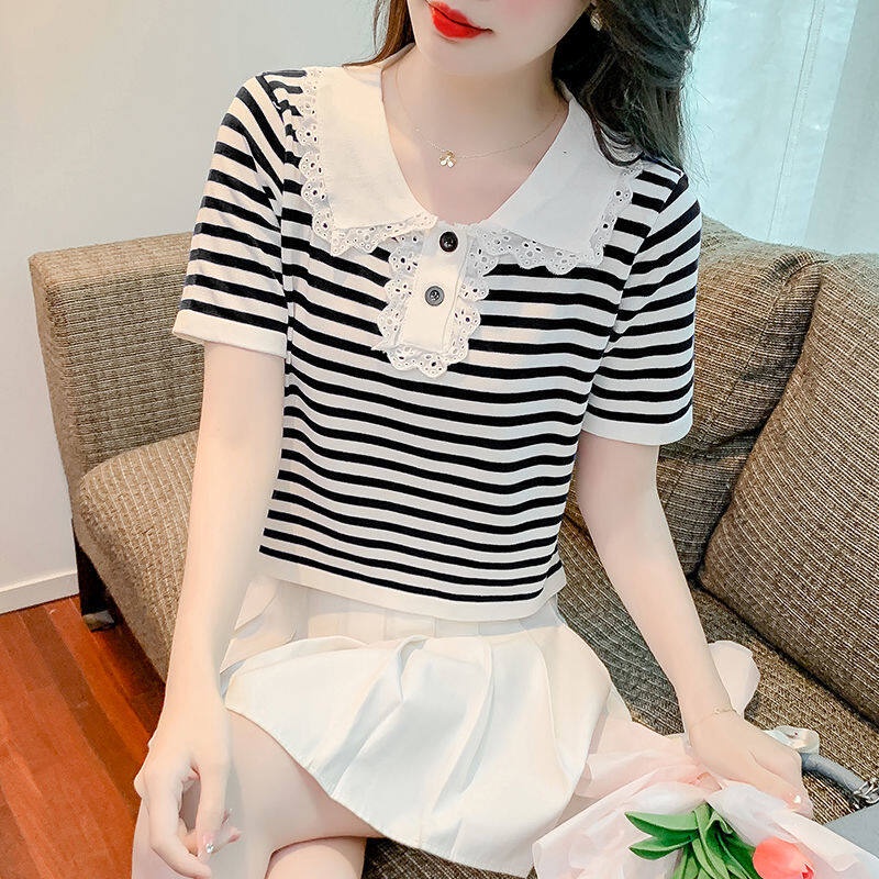 Áo Sơ Mi Nữ Ngắn Tay Kẻ Sọc Thời Trang Hàn Quốc Mới