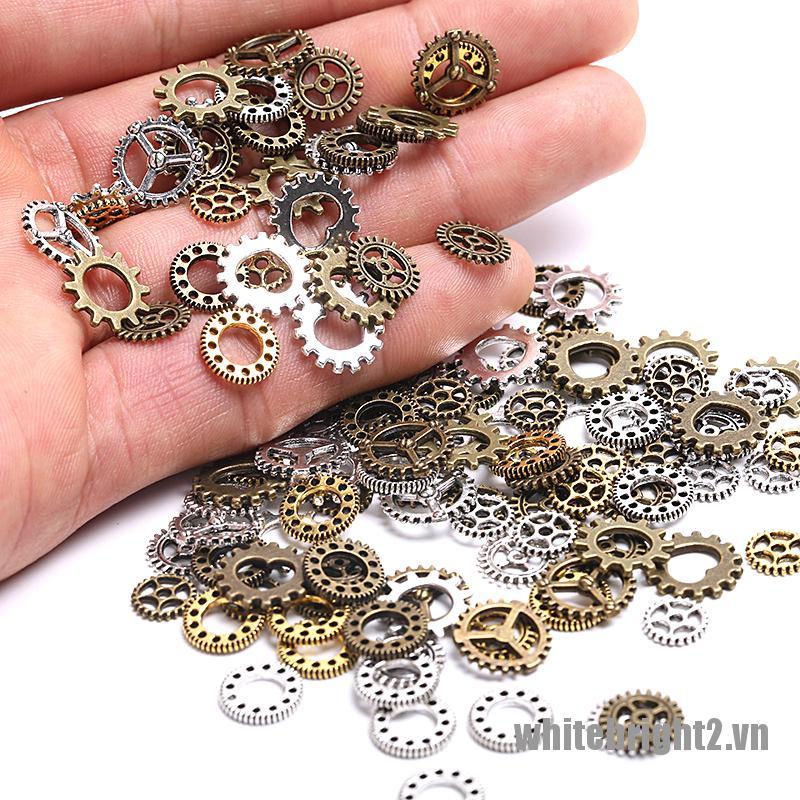 <white2> 100Pcs Antique Steampunk Mini Wheel Gear Charms Pendant DIY Jewelry Making Craft