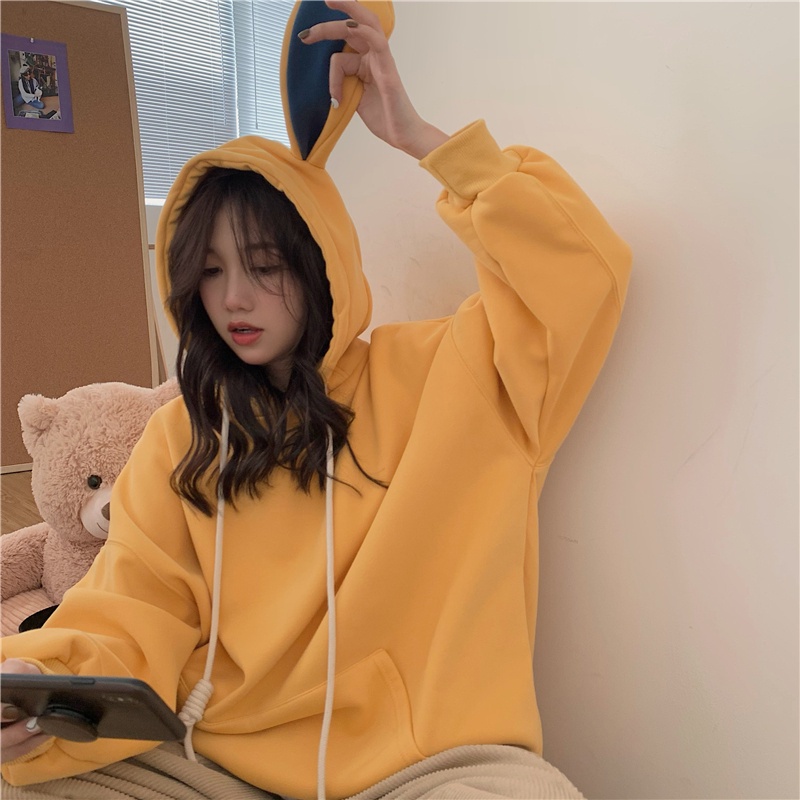 Áo hoodie dài tay cỡ lớn phối nhung dễ thương 47315 | BigBuy360 - bigbuy360.vn
