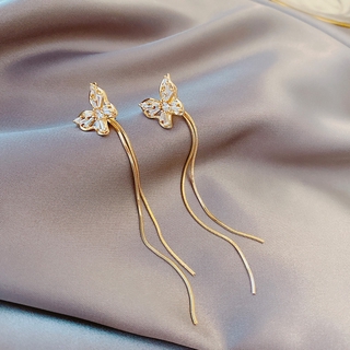 Hoa tai mạ bạc 925 hình bướm đính đá dáng dài hợp thời trang C451