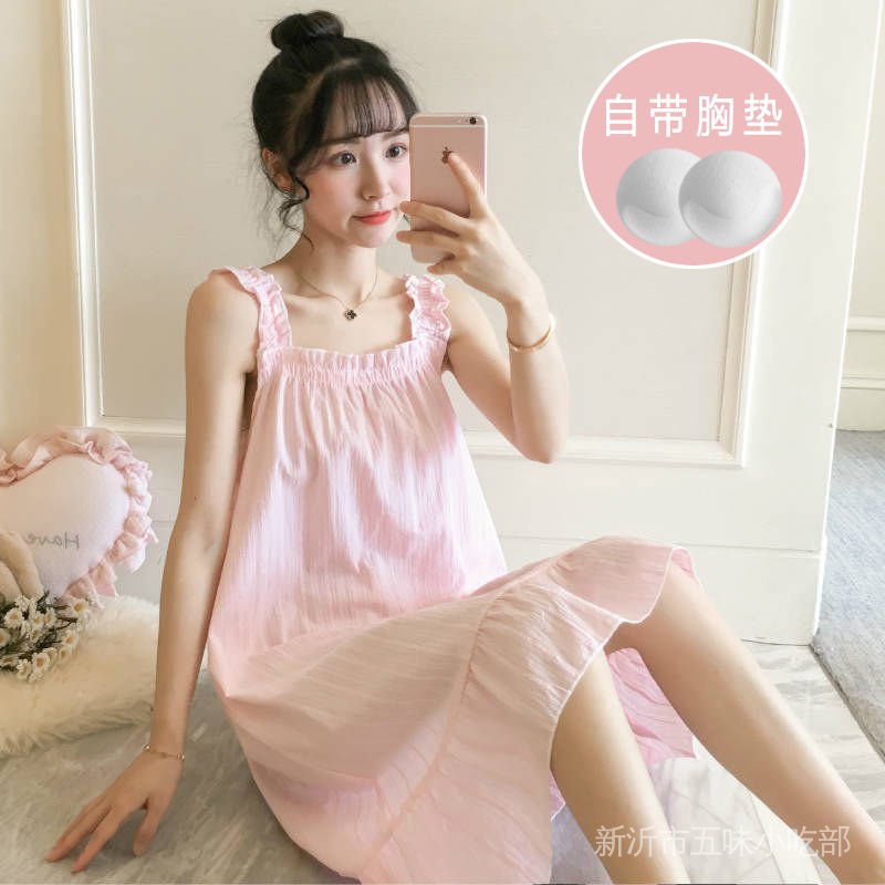 Đầm Ngủ Hai Dây Có Mút Đệm Ngực Dễ Thương Phong Cách Hàn Quốc Thời Trang Mùa Hè Cho Nữ