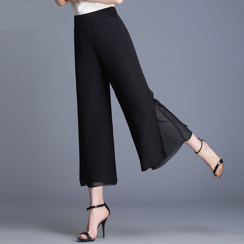 Chiffon wide-leg pants women s high-waist drape cropped trousers 2020 summer models are thin and thin nine-point loose straight-leg pants