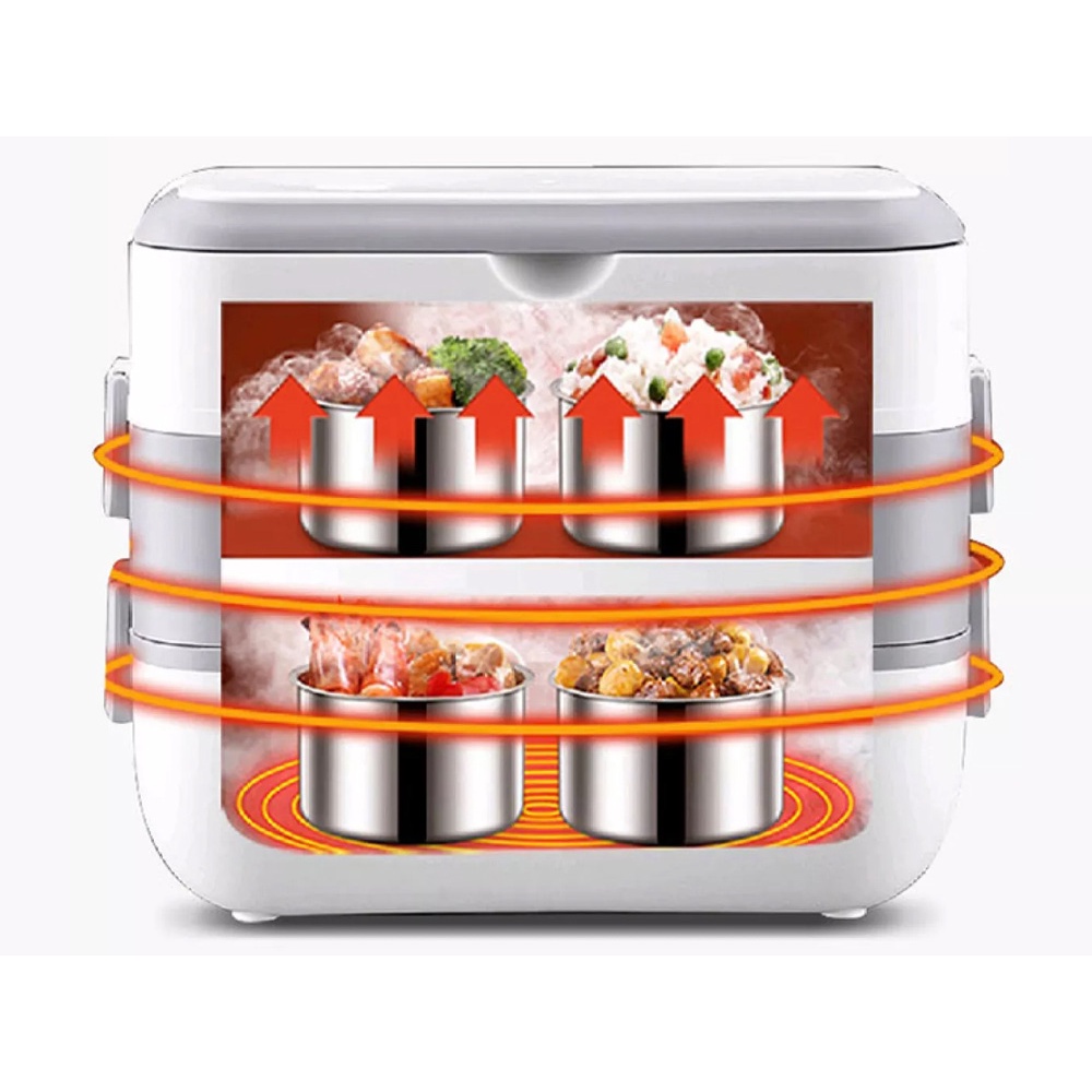 Hộp Cơm Cắm Điện, Giữ Nhiệt Văn Phòng 2 Tầng 4 Bát Inox - 121i Cao Cấp, Chính Hãng Bảo Hành 24 Tháng