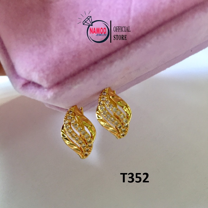 Hoa Tai Mạ Vàng Nữ T352 Mạ Vàng hợp Kim Không Rỉ Khóa Cài Cực Dễ Đeo