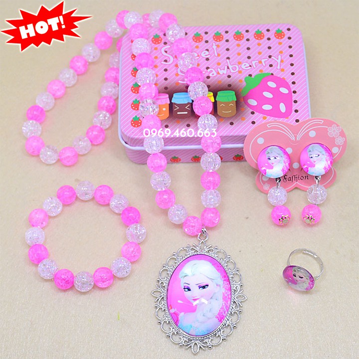 Bộ Phụ Kiện Elsa. Phụ Kiện Công Chúa Elsa có Dây Truyền, Nhẫn, Khuyên Tai và Vòng Tay