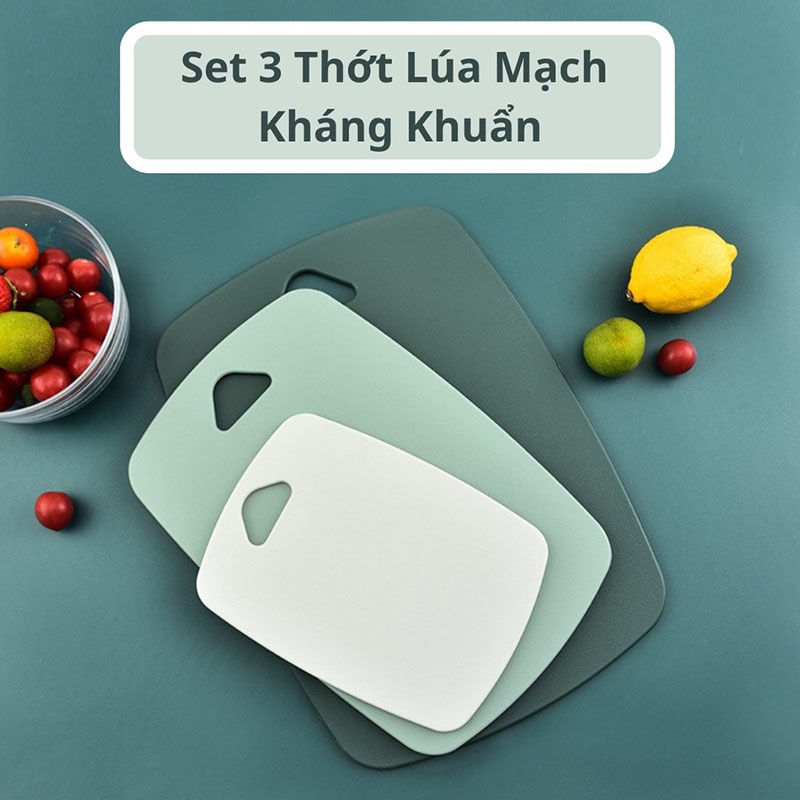 Bộ set 3 thớt nhựa lúa mạch, lúa mì kháng khuẩn cao cấp chống trơn trượt an toàn cho sức khoẻ. Đồ dùng tiện ích nhà bếp