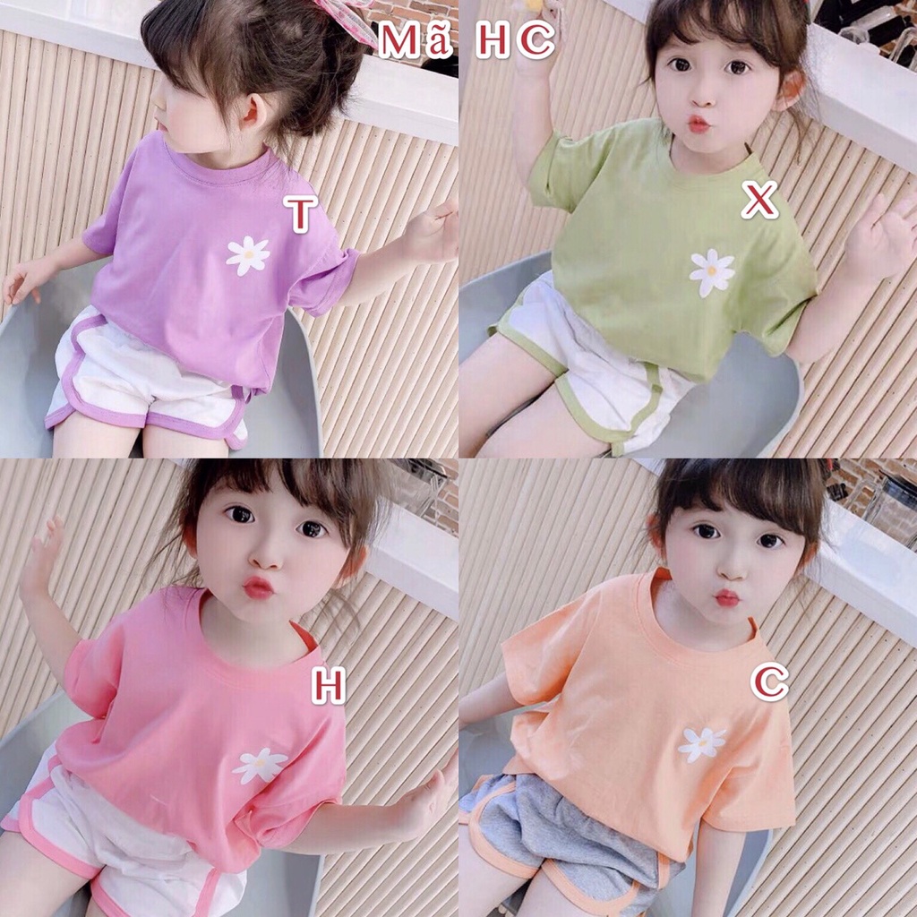 Set Quần Áo Cộc Tay Cổ Tròn 4 Màu Cho Bé Gái ❤️- Mã HC