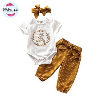 Set áo liền thân + quần dài + băng đô cài tóc Mikrdoo thời trang cho bé gái sơ sinh