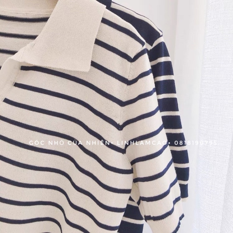 [ẢNH THẬT] Áo Polo Croptop Len Tăm Kẻ Ngang Montogini | BigBuy360 - bigbuy360.vn