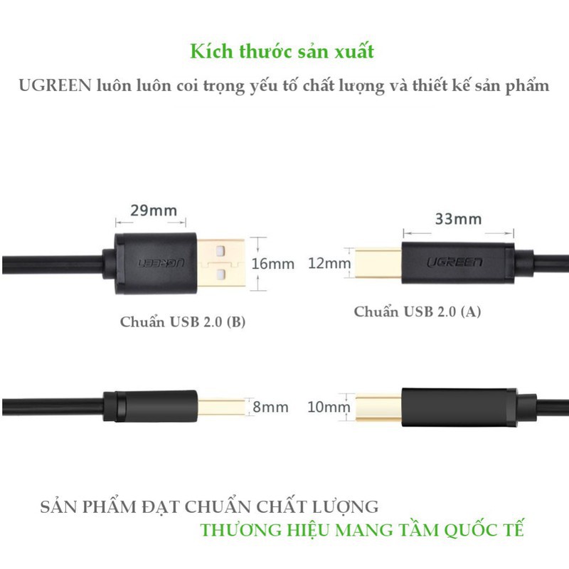 Cáp máy in USB 1,5m Ugreen UG-10350 đầu cáp mạ vàng_Hàng chính hãng