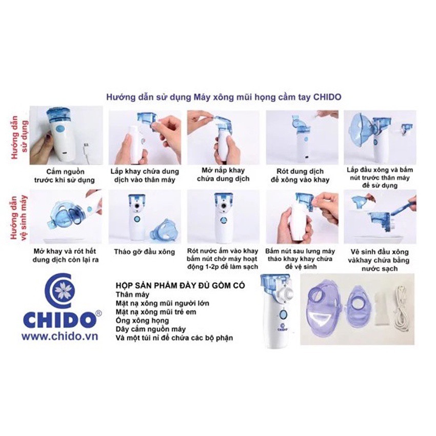 Máy Xông Mũi KHÍ DUNG Họng Cầm Tay Chido CHO BÉ, NGƯỜI LỚN TẠI NHÀ