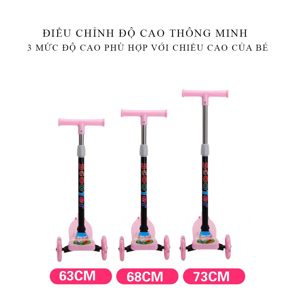 Xe trượt Scooter giành cho bé từ 2-8 tuổi, 3 bánh chịu được trọng tải 100kg, Bánh xe có đèn phát sáng