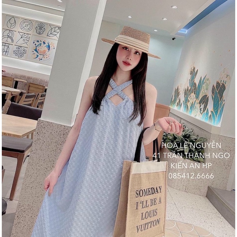 Đầm xốp cổ yếm chéo phom suông rộng, mặc đi biển hoặc đầm bầu đều đẹp NG alohashop91