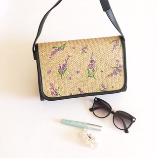 Túi đeo chéo cỏ bàng vẽ tay hoa Lavender