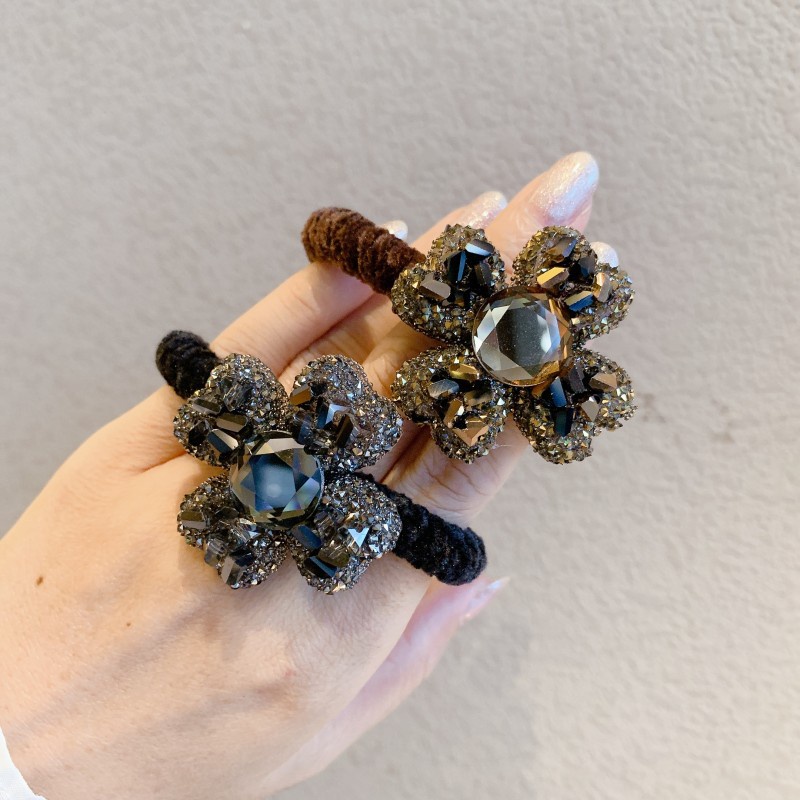 Dây Buộc Tóc Cao Su Co Giãn Hình Vuông Đính Đá Kim Cương Toàn Diện Phong Cách Hàn Quốc Cho Nữ