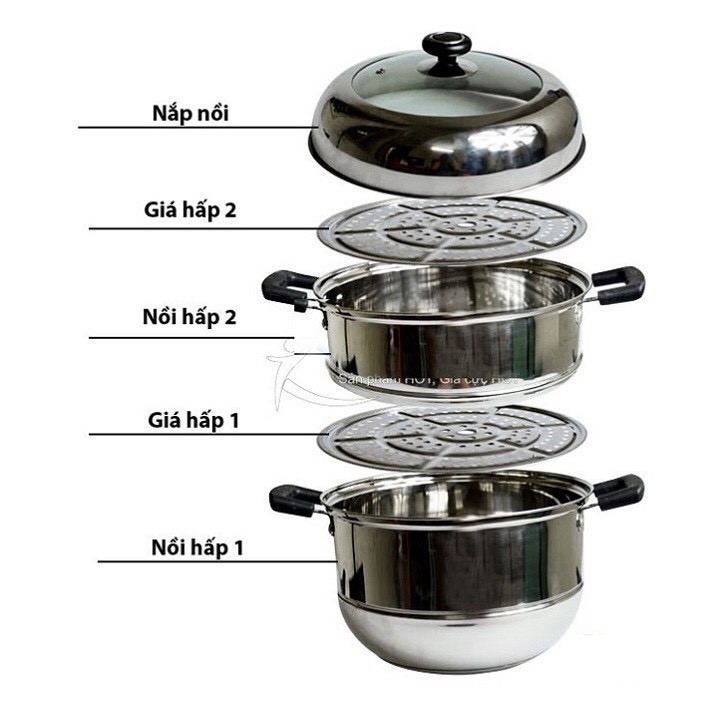 [ Xã Kho +Freeship ] Nồi Hấp ,Xửng Hấp ,Khay Hấp INOX 3 Tầng Đa Năng 28cm dùng được bếp từ bếp hồng ngoại