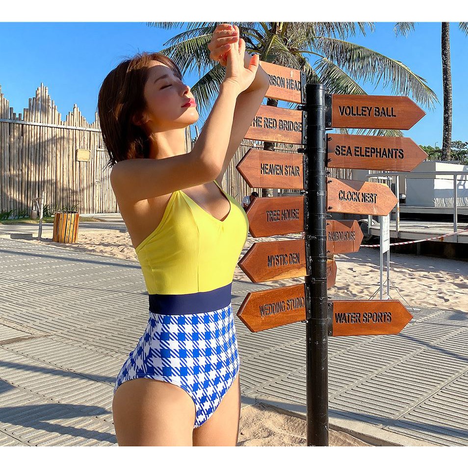 Mẫu mới 2020 Bikini Hàn Quốc 1 mảnh sexy gợi cảm tôn dáng, màu vàng chanh làm sáng da độc lạ cao cấp