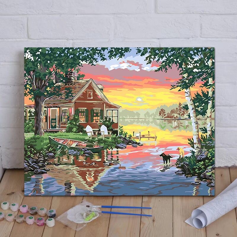 Bộ tranh sơn dầu Hamlet hình Nhật Bản cổ điển tô màu theo số giúp giảm áp lực trang trí phòng khách cỡ 40*50cm