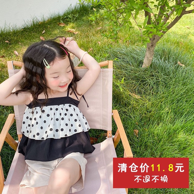 Xả Set áo 2 dây chấm bi quần đũi bé gái