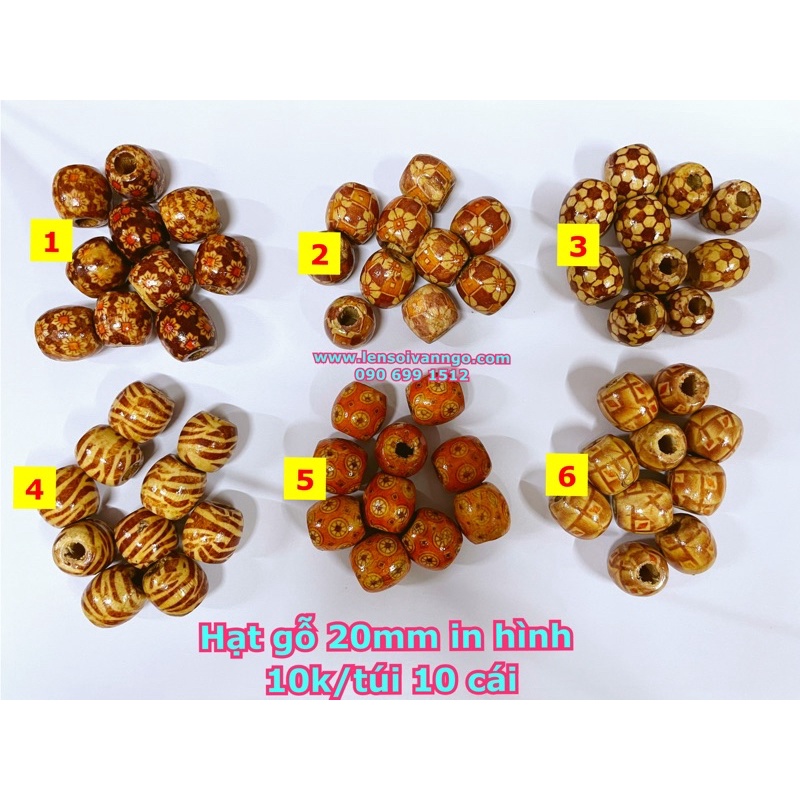 Hạt gỗ 20mm in hình (10k/túi 10 cái)