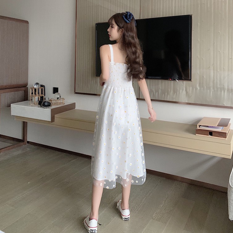 Xiaozhainv Đầm hai dây phối lưới họa tiết hoa xinh xắn thời trang | BigBuy360 - bigbuy360.vn