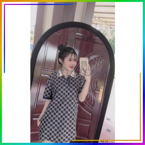 Áo polo nam nữ họa tiết GG ngắn tay cổ bẻ, Áo thun polo nam nữ from rộng