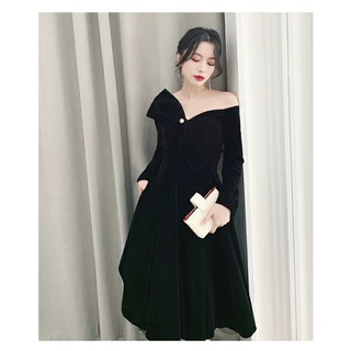 (có màu đỏ)VÁY NHUNG ĐÍNH NƠ TRỄ VAI [HÀNG THIẾT KẾ]