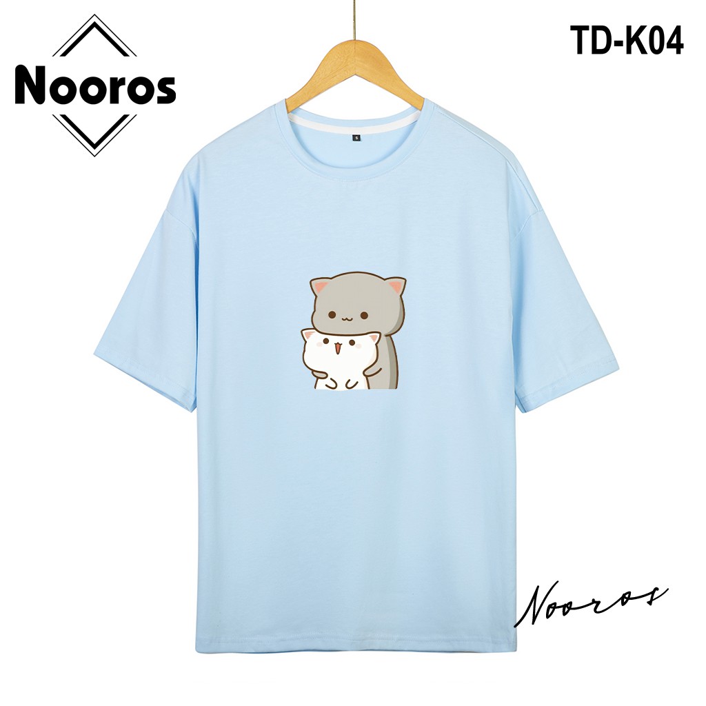 Áo thun tay lỡ nam nữ form rộng Nooros vải phông trơn cotton unisex không cổ mát mặc mùa hè hình TAY LỠ MÈO ÔM - K04