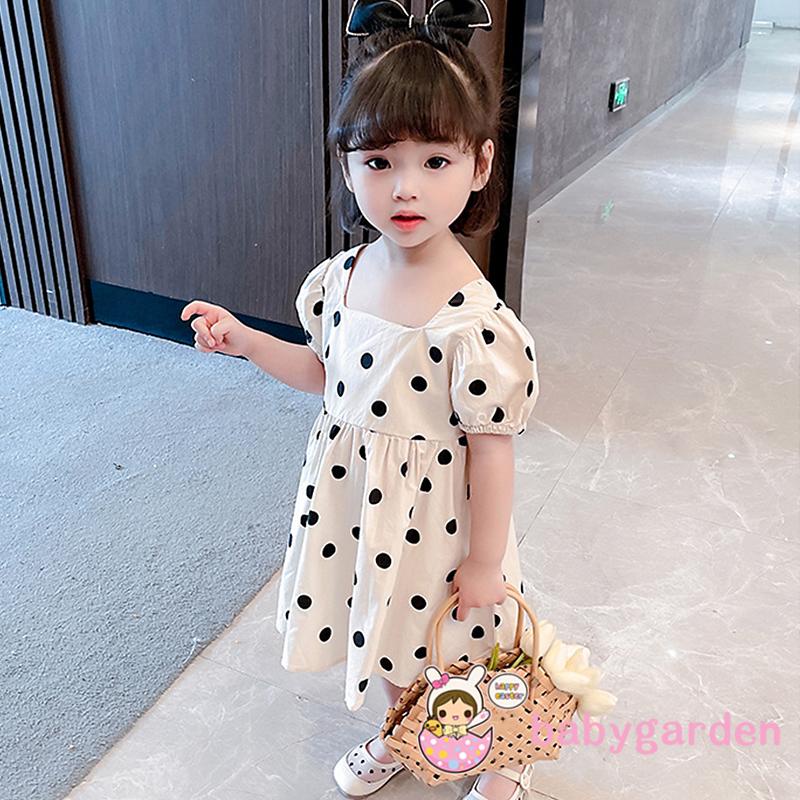 Đầm Chữ A Tay Phồng Cổ Vuông Màu Be Dành Cho Bé Gái Từ 6 Tháng Đến 5 Tuổi