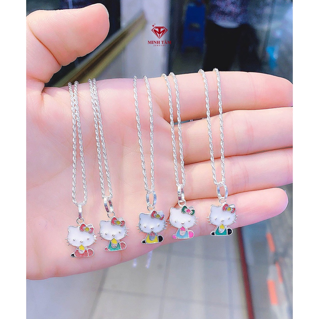 Dây chuyền bạc mèo Hello Kitty sơn màu chất liệu bạc ta cho bé Minh Tâm Jewelry