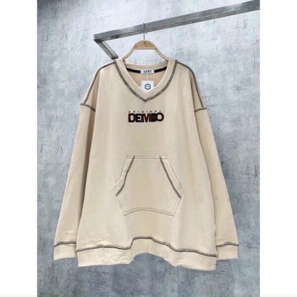 Áo Sweater Nỉ Bông Nữ Viền Chỉ Nổi -ONE UNISEX-[FREESHIP] Áo khoác form rộng oversize cổ tim thời trang hàn quốc Ulzzang