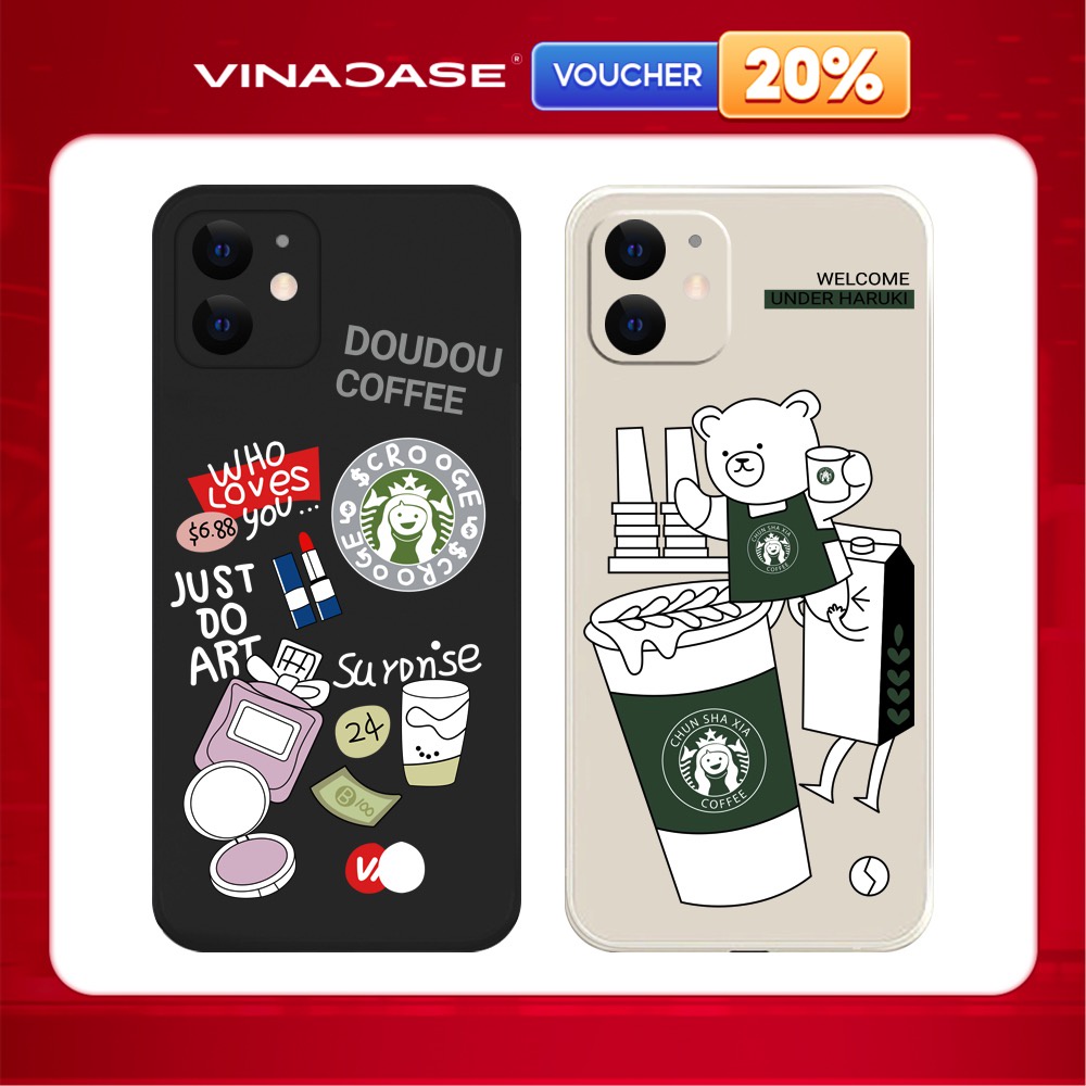 Ốp lưng Vina Case Iphone 6S/6 Plus/7G/8G/X/Xs/11/12/....dẻo cạnh vuông bảo vệ camera hình Gấu Coffee