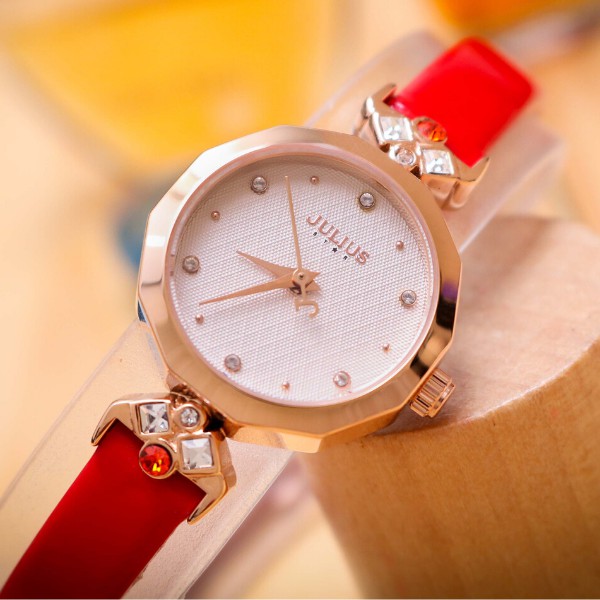 Đồng hồ nữ JS-034A Julius Star Hàn Quốc dây da (Đỏ)